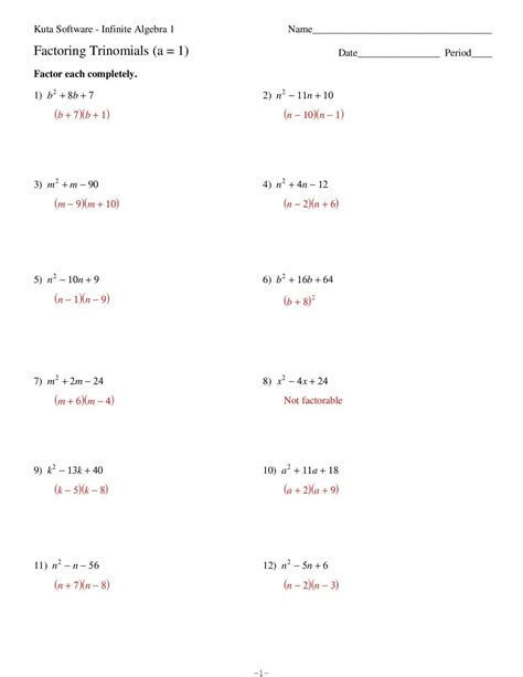 algebra 1 factoring worksheet with answers pdf